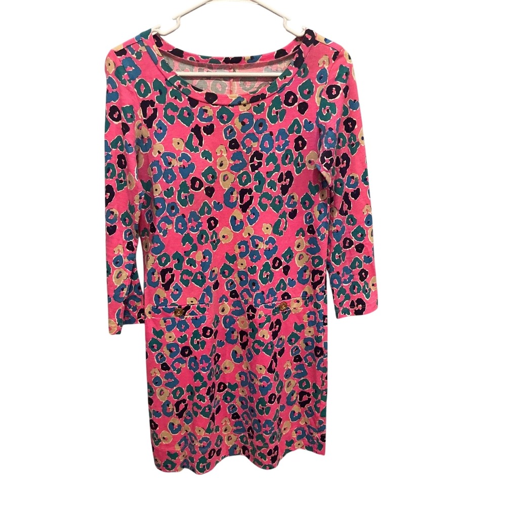 Lilly Pulitzer Womens Cotton Corine Dress XS Pink Paws Off Leopard Print Preppy